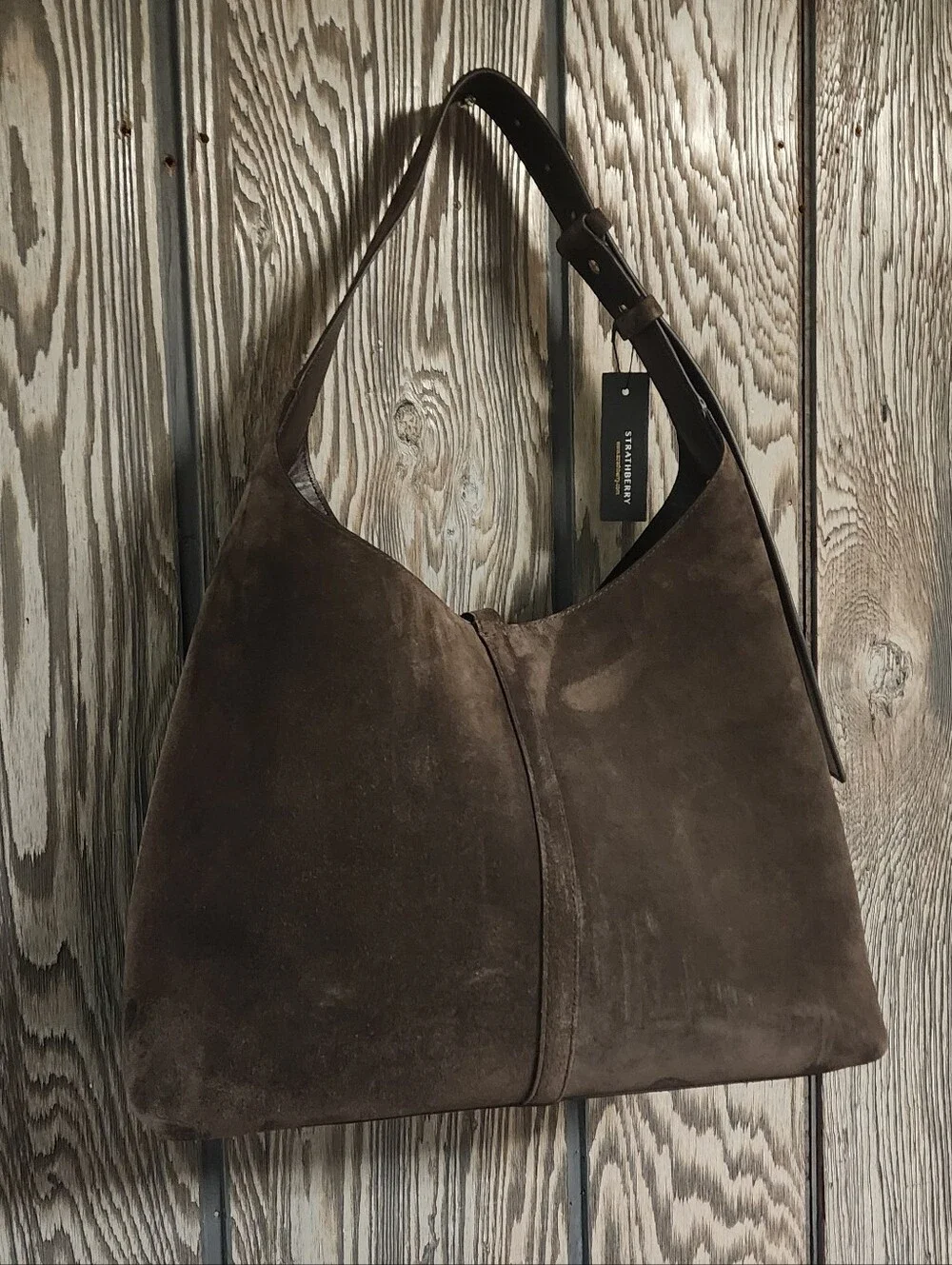 Strathberry Dark Brown Suede Hobo Bag with Detachable Pouch